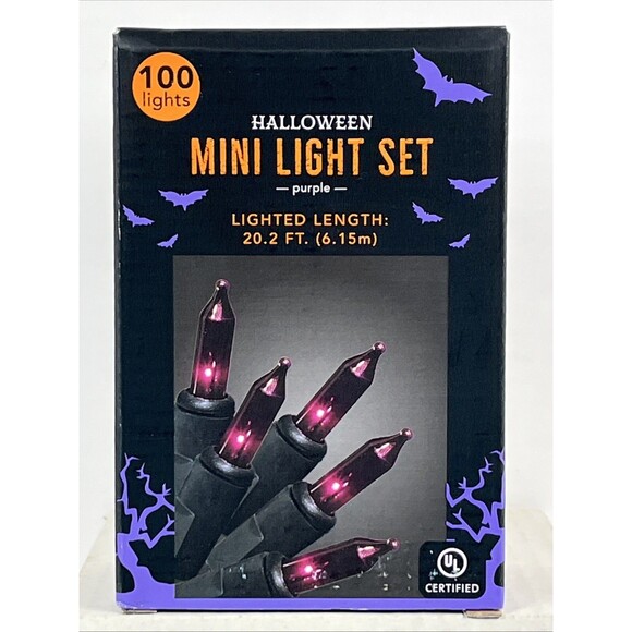 Purple Mini Light Set 100 Lights with Black Cord Indoor Outdoor 20ft UL Cert - Picture 2 of 8